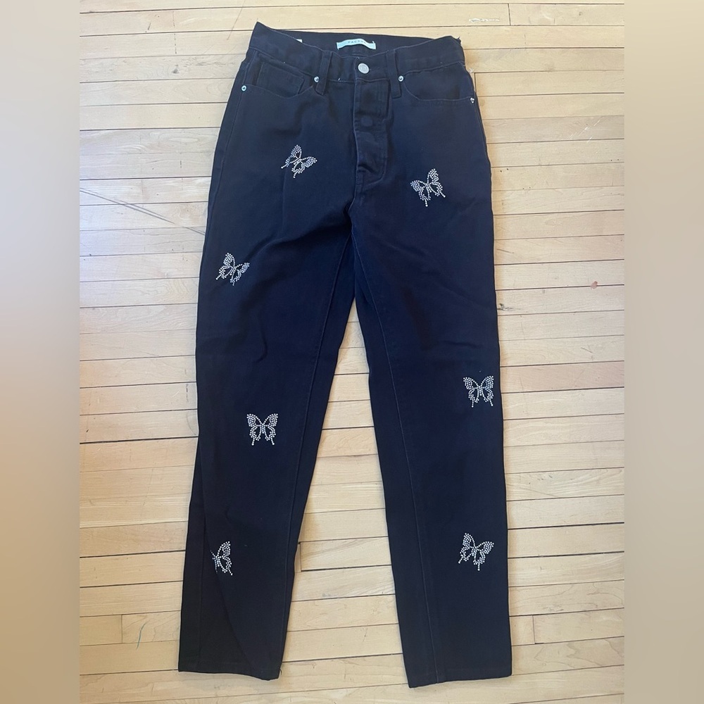 PacSun Ultra High Rise Slim Black Jeans with Butterfly Embellishment 🦋